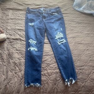 American Eagle Outfitters Blue Jeggings with Raw Hem